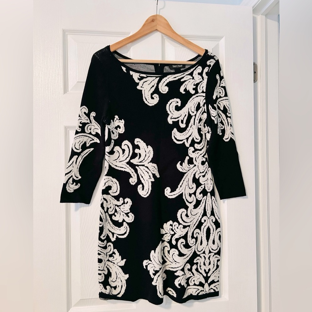 WHBM White House Black Market - Black White 3/4 Sleeve Sweater Dress